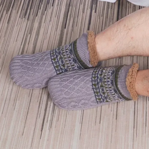 Gray Warm Cozy Fleece Socks with Anti-Slip Sole, Indoor Slipper Socks for Men and Women, Breathable Cotton Blend Size 43-45 for Cold Weather Comfort - Image 2