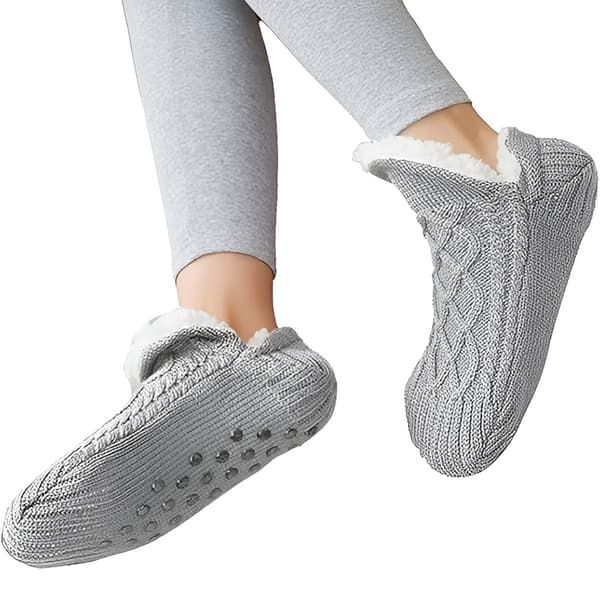Gray TS-Knitted Velvet Wool Anti-Slip Slippers for Home, V-Shaped Comfort Fit, Size 35-39 with Non-Slip Sole for Yoga Travel and Office Use - Image 1