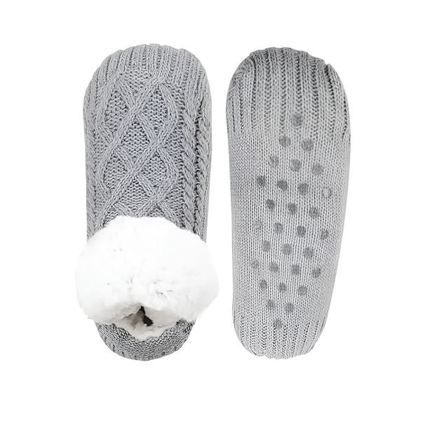 Gray TS-Knitted Velvet Wool Anti-Slip Slippers for Home, V-Shaped Comfort Fit, Size 35-39 with Non-Slip Sole for Yoga Travel and Office Use - Image 2