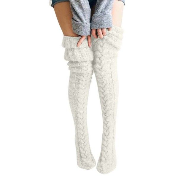 White Warm Knitted Knee High and Thigh High Socks, Super Soft Wool Blend 75 cm Length, Machine Washable Perfect for Autumn Winter with Skirts and Dresses - Image 1