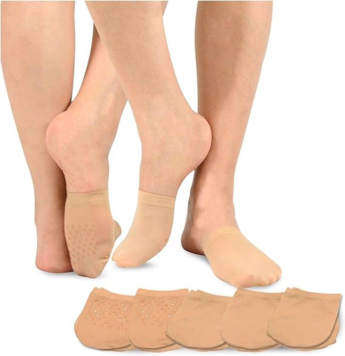 Beige Fine Cotton Toe Socks 5 Pairs, Invisible Half Socks with Non-Slip Silicone Seamless Design for Sandals Dress Shoes and Yoga, One Size for Women - Image 1