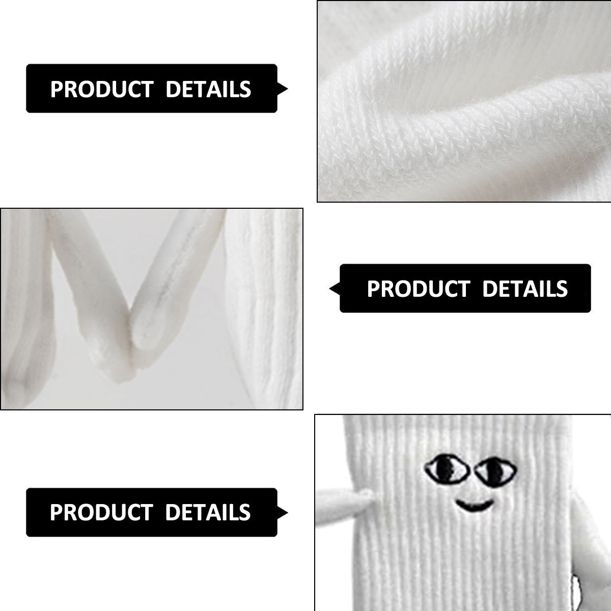 White and Black Magnetic Couple Socks 2 Pairs, Cute Hand-Holding Design with Magnets, Soft Breathable Cotton for Fun Gifts and Party Favors - Image 3