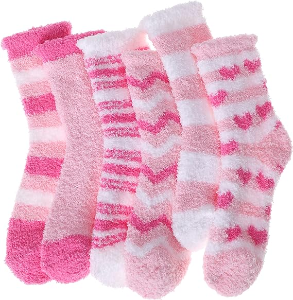 Pink Thick Plush Winter Socks 6 Pairs for Women, Cozy Fuzzy Warm Lining Soft Breathable Fit US 5-10, Perfect for Slipper Christmas and Outdoor Wear - Image 1