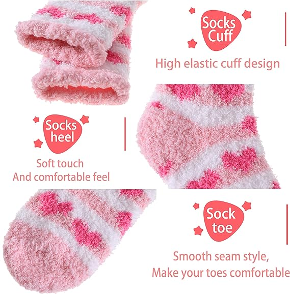 Pink Thick Plush Winter Socks 6 Pairs for Women, Cozy Fuzzy Warm Lining Soft Breathable Fit US 5-10, Perfect for Slipper Christmas and Outdoor Wear - Image 3