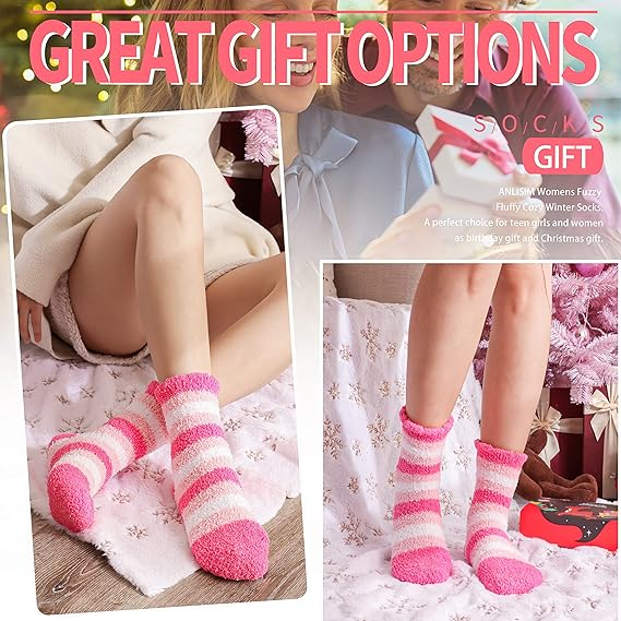 Pink Thick Plush Winter Socks 6 Pairs for Women, Cozy Fuzzy Warm Lining Soft Breathable Fit US 5-10, Perfect for Slipper Christmas and Outdoor Wear - Image 4