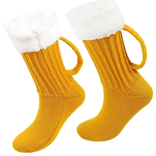 Beer Mug Socks Funny Knitted 3D Beer Handle Socks for Men, Winter Warm Floor Socks with Soft Cotton Blend, One Size 36-42 for Fun Gifts and Novelty Wear - Image 1