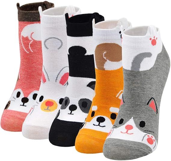 Women's Novelty Animal Cotton Socks 5 Pairs, Cute Colorful Patterns Soft Breathable 75% Cotton, Bright Colors for Everyday Fun and Casual Wear - Image 1