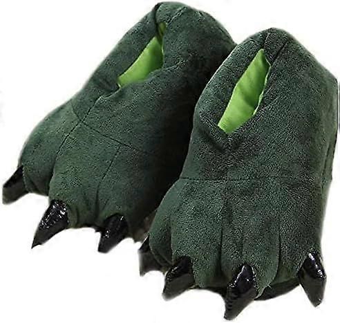 Green Plush Animal Paw Slippers for Men Women Kids, Fuzzy Dinosaur Claw Design with Non-Slip Sole, Cozy Warm House Slippers Size 40-43 for Indoor Comfort - Image 1
