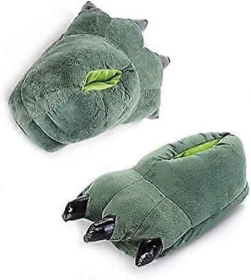 Green Plush Animal Paw Slippers for Men Women Kids, Fuzzy Dinosaur Claw Design with Non-Slip Sole, Cozy Warm House Slippers Size 40-43 for Indoor Comfort - Image 3