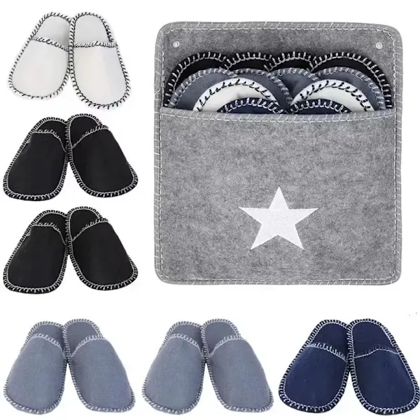 Felt Slippers 6-Pack Quiet Non-Slip for Travel Hotel Home, Washable Portable Guest Slippers with Textured Soles, 2 Pairs per Size 36-39 40-42 43-45 - Image 1