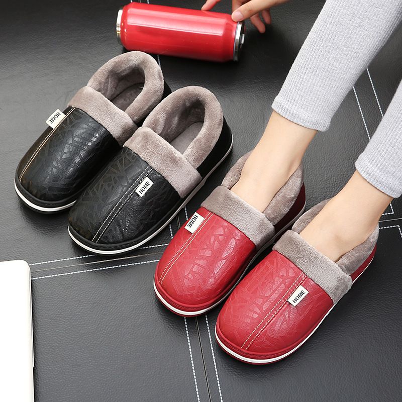 Black Faux Fur Warm Waterproof Indoor Flat Slippers for Men, Non-Slip Rubber Sole, Size 50-51 for Large Feet, Cozy Bedroom Shoes for Winter - Image 2