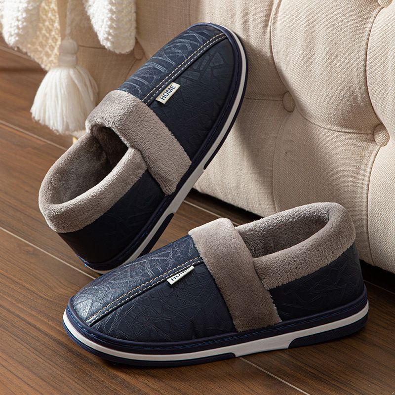 Black Faux Fur Warm Waterproof Indoor Flat Slippers for Men, Non-Slip Rubber Sole, Size 50-51 for Large Feet, Cozy Bedroom Shoes for Winter - Image 4