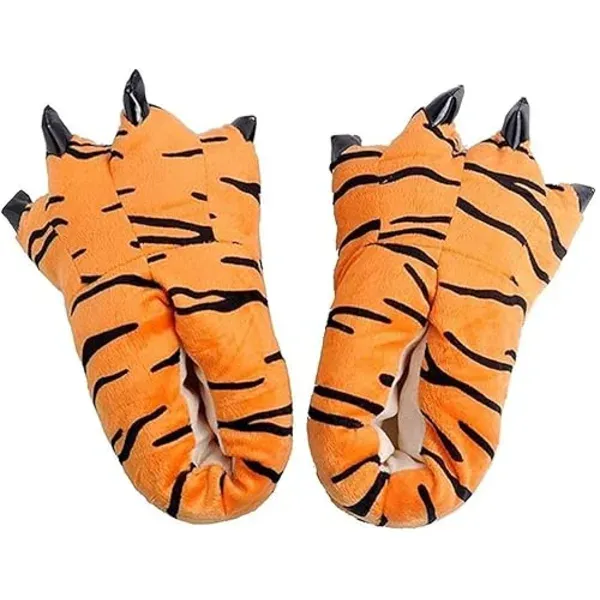 Unisex Animal Paw Clog Slippers Chicken Bird Foot Cow Tiger Giraffe Design, Soft Fleece Lined Non-Slip Sole, Size L 40-45 for Fun Halloween Party and Home Wear - Image 1