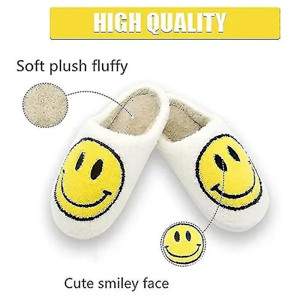 Blue Smiley Face Slippers for Women, Cute Emoji Design with Non-Slip TPR Rubber Sole, Soft Faux Fur Thick Fleece Lining for Warmth Size 38-39 - Image 2