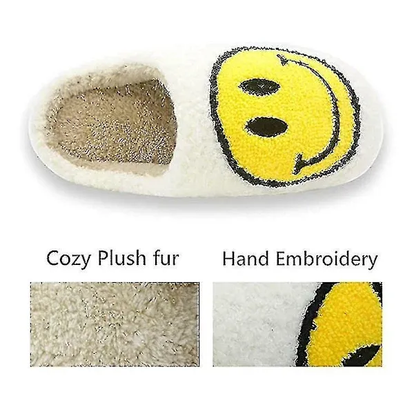 Blue Smiley Face Slippers for Women, Cute Emoji Design with Non-Slip TPR Rubber Sole, Soft Faux Fur Thick Fleece Lining for Warmth Size 38-39 - Image 3
