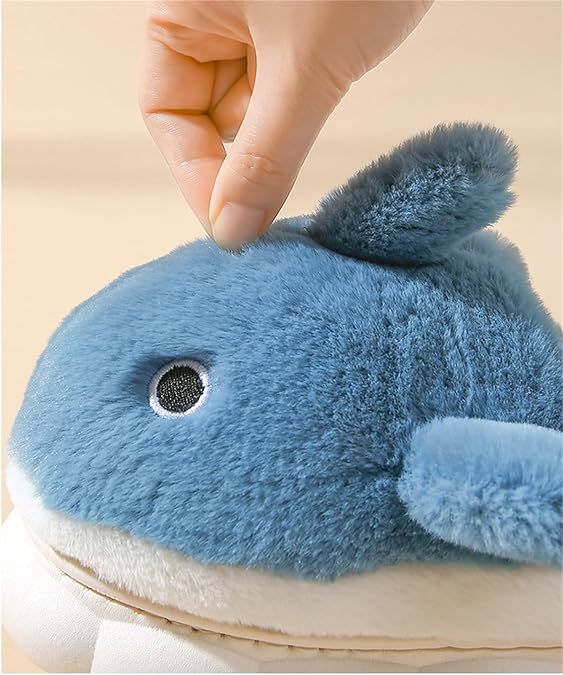 Blue Cartoon Shark Plush Slippers for Men Women, Winter Indoor Warm Cotton Slippers with Soft Comfortable Thick Soles, Non-Slip Durable PVC Size 42-43 - Image 2
