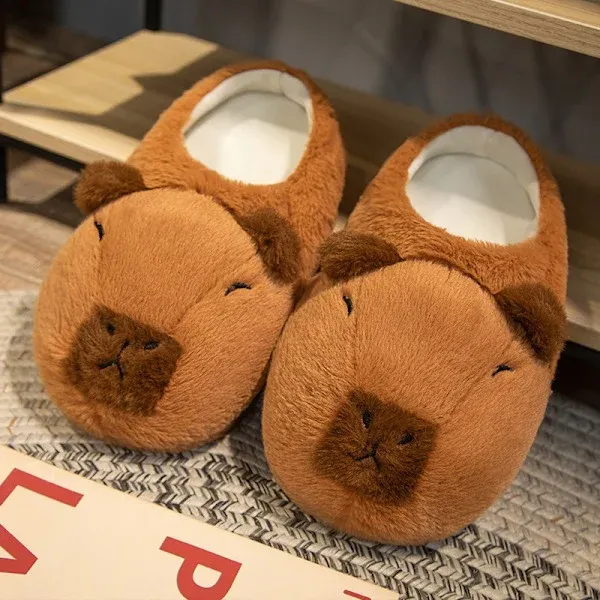 Cartoon Capybara Warm Soft Non-Slip Home Slippers for Women Men, Plush Rubber Sole One Size Fits 35-42, Cute Animal Design for Indoor Comfort - Image 1