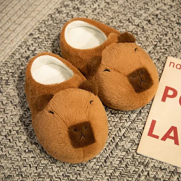 Cartoon Capybara Warm Soft Non-Slip Home Slippers for Women Men, Plush Rubber Sole One Size Fits 35-42, Cute Animal Design for Indoor Comfort - Image 2