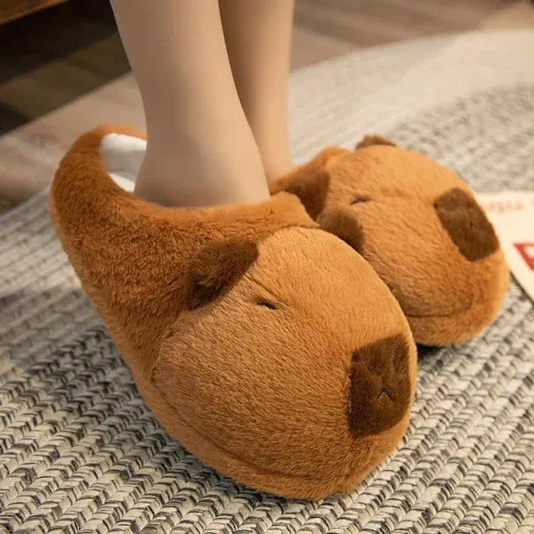 Cartoon Capybara Warm Soft Non-Slip Home Slippers for Women Men, Plush Rubber Sole One Size Fits 35-42, Cute Animal Design for Indoor Comfort - Image 3