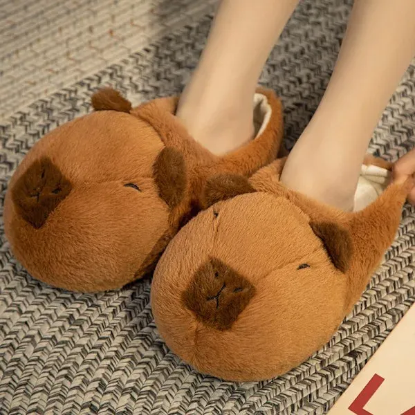 Cartoon Capybara Warm Soft Non-Slip Home Slippers for Women Men, Plush Rubber Sole One Size Fits 35-42, Cute Animal Design for Indoor Comfort - Image 4