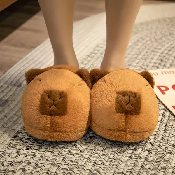 Cartoon Capybara Warm Soft Non-Slip Home Slippers for Women Men, Plush Rubber Sole One Size Fits 35-42, Cute Animal Design for Indoor Comfort - Image 5