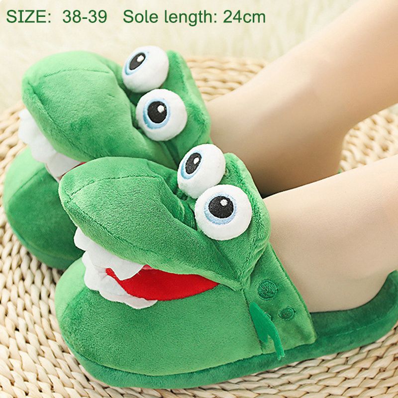 Cartoon Crocodile Cotton Slippers for Adults, Fun Opening Mouth Design with Memory Foam Insole, Non-Slip Soft Plush for Home 38-39 - Image 1