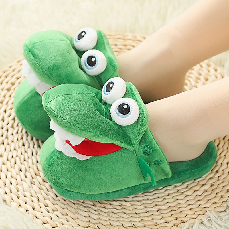 Cartoon Crocodile Cotton Slippers for Adults, Fun Opening Mouth Design with Memory Foam Insole, Non-Slip Soft Plush for Home 38-39 - Image 2