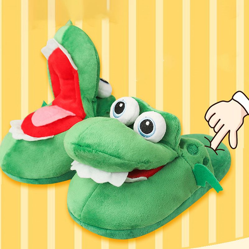 Cartoon Crocodile Cotton Slippers for Adults, Fun Opening Mouth Design with Memory Foam Insole, Non-Slip Soft Plush for Home 38-39 - Image 3