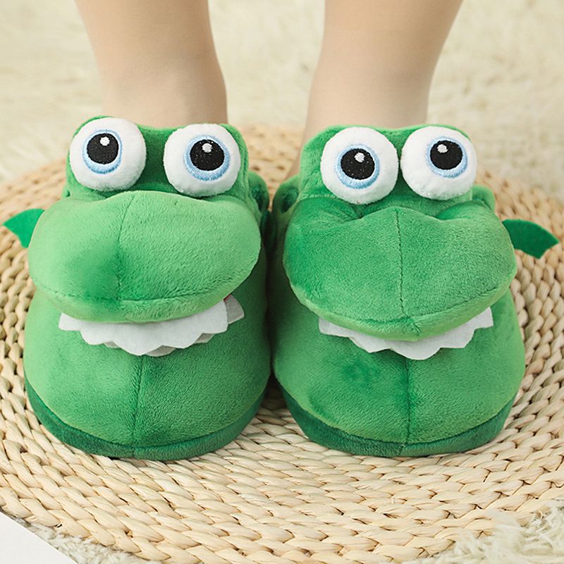 Cartoon Crocodile Cotton Slippers for Adults, Fun Opening Mouth Design with Memory Foam Insole, Non-Slip Soft Plush for Home 38-39 - Image 4