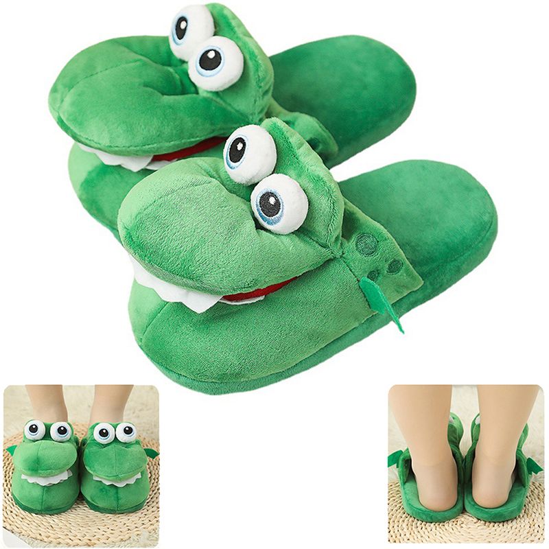 Cartoon Crocodile Cotton Slippers for Adults, Fun Opening Mouth Design with Memory Foam Insole, Non-Slip Soft Plush for Home 38-39 - Image 5