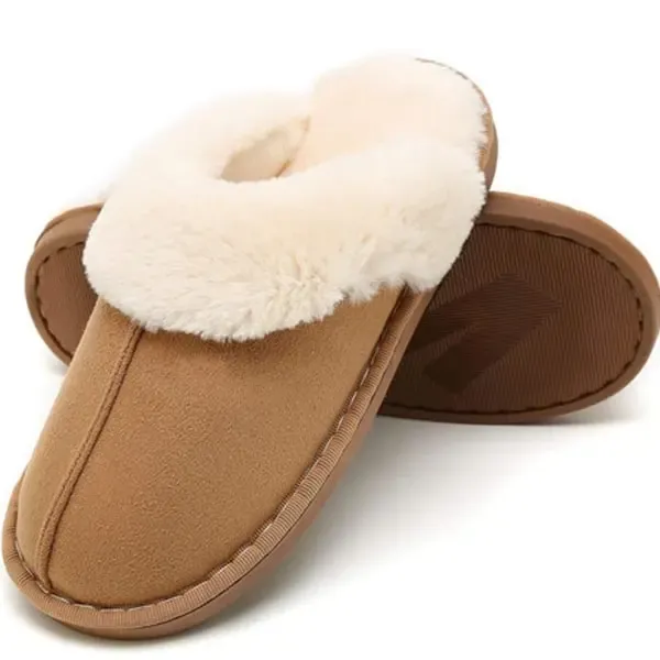 Men's Winter Warm Faux Fur Flat Slippers for Size 42-43, Soft Coral Fleece Lining with Non-Slip Rubber Sole, Cozy Indoor Home Shoes - Image 1
