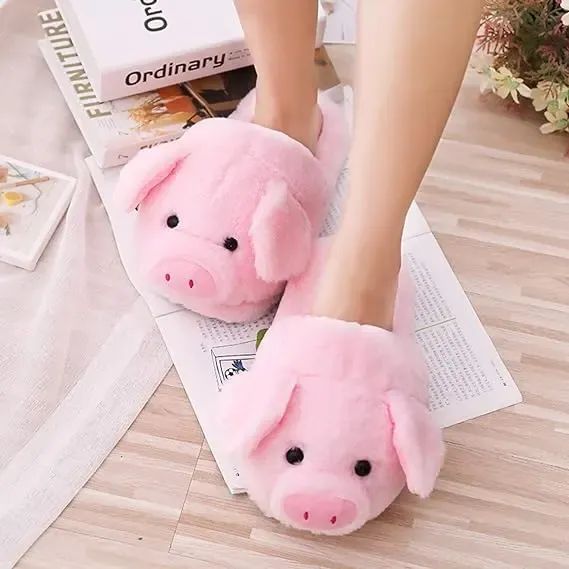 Pink Cute Pig Cartoon Animal Slippers for Women, Warm Plush Lining Soft Breathable Non-Slip Thick Sole, Available in Sizes 36-44 for Cozy Home Wear - Image 2