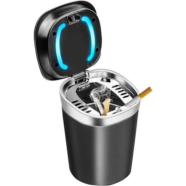 High Quality {CA}Portable ashtray for car, LED ashtray with lid for car, home, office, Made of Steel, Blue Color - Image 1