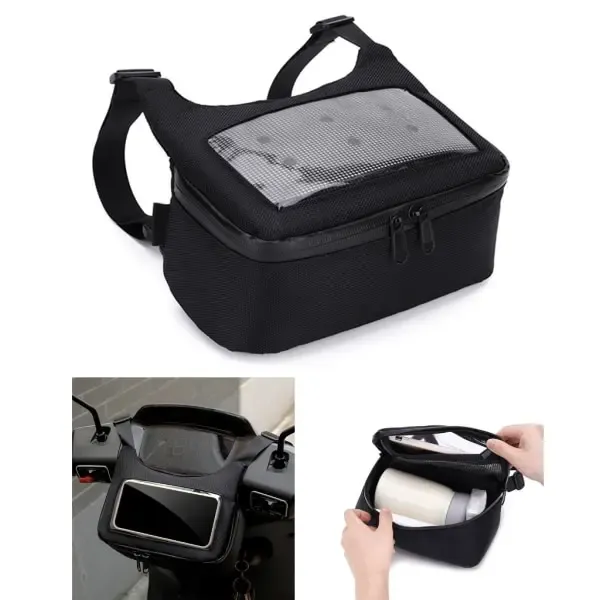 Replacement Electric Bicycle Handlebar Front Bag Waterproof Motorcycle Main Bag Motocross E-Scooter Phone Navigation Bag Package Pouch, Black Color - Image 2