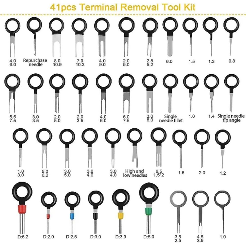 Terminal Ejector Kit Terminal Removal Tool, Electrical Wiring Car Disassembly Tool Connector Crimp Pin Puller 41pcs, Made of Metal - Image 2