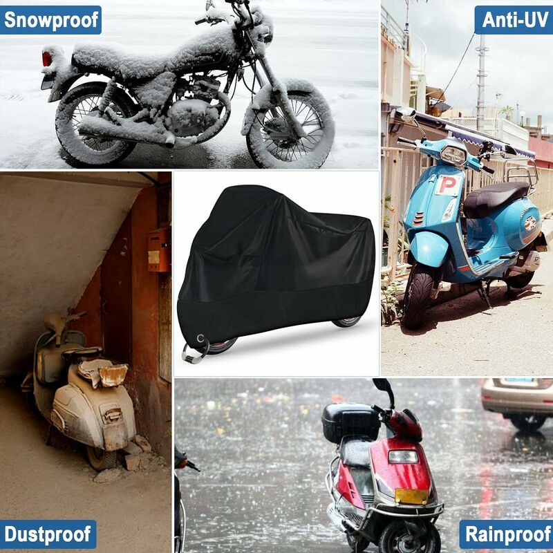 Replacement Waterproof motorcycle cover xxl black for scooter bike protection against dust snow rain wind uv., Made of Fabric, Silver Color - Image 2