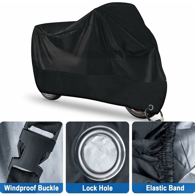 Replacement Waterproof motorcycle cover xxl black for scooter bike protection against dust snow rain wind uv., Made of Fabric, Silver Color - Image 4