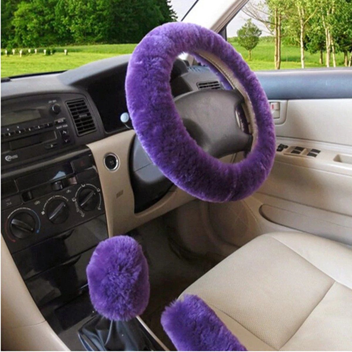 Reliable Professional Compatible Synthetic wool handlebar cover set - purple, Great Value, Easy to Use, Good Performance - Image 1