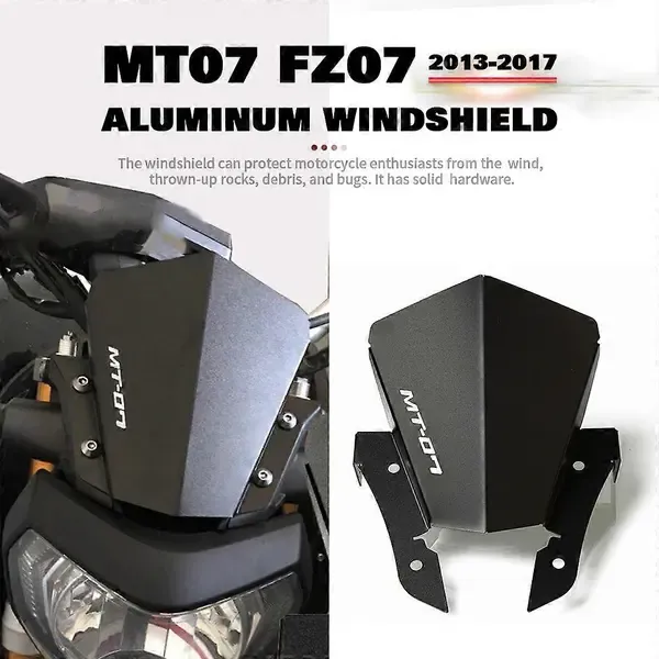 Motorcycle Windshield compatible with YAMAHA MT07 MT-07 FZ-07 2013 2014 2015 2016 2017 Motorcycle Wind Deflector Windscreen MT 07, Made of Aluminum - Image 2