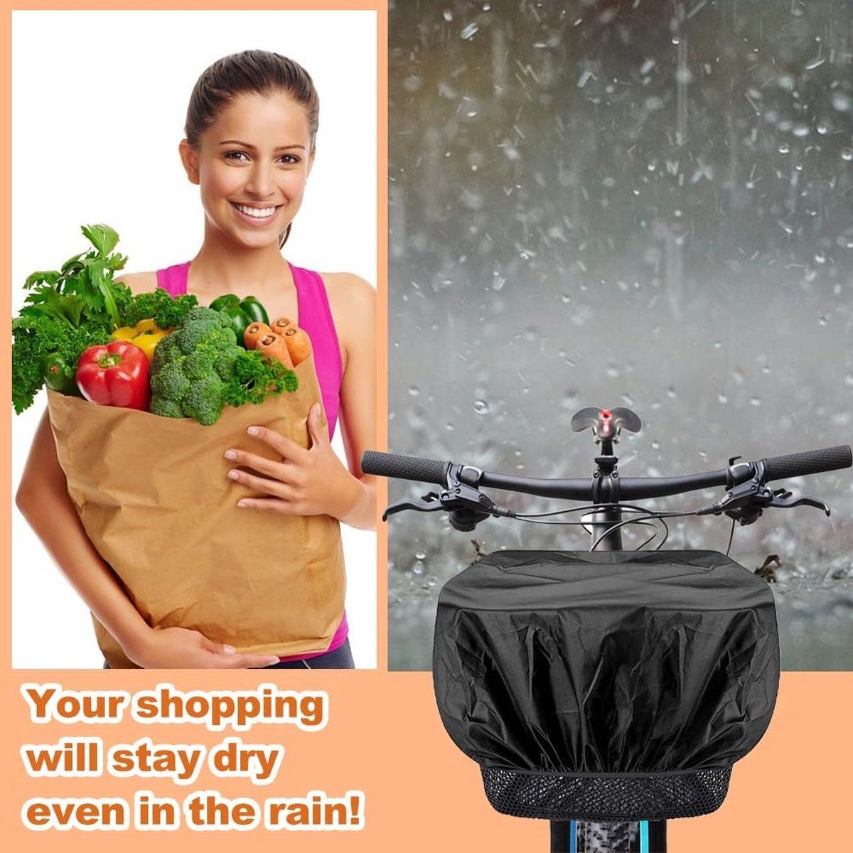 Compatible Bicycle basket rain cover, pack of 2. Waterproof Black for baskets - suitable for, Easy to Use, Good Performance - Image 3