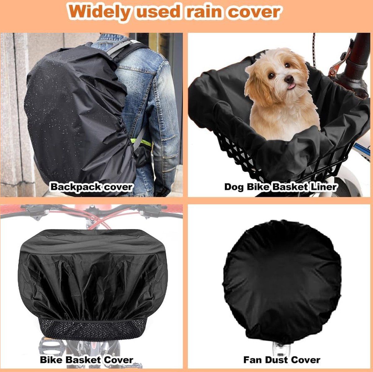 Compatible Bicycle basket rain cover, pack of 2. Waterproof Black for baskets - suitable for, Easy to Use, Good Performance - Image 6