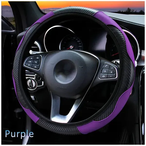 Durable High Quality Leather steering wheel cover Replacement for  carbon fiber steering wheel, PURPLE, Perfect Fit - Image 1