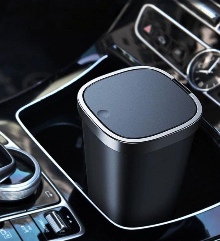 Compatible Black Car Trash Can with Lid, Small Cup Holder, Door Pocket, Trash Can for Car, Home, Office, Made of Silicone - Image 1