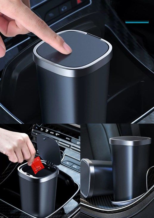 Compatible Black Car Trash Can with Lid, Small Cup Holder, Door Pocket, Trash Can for Car, Home, Office, Made of Silicone - Image 3
