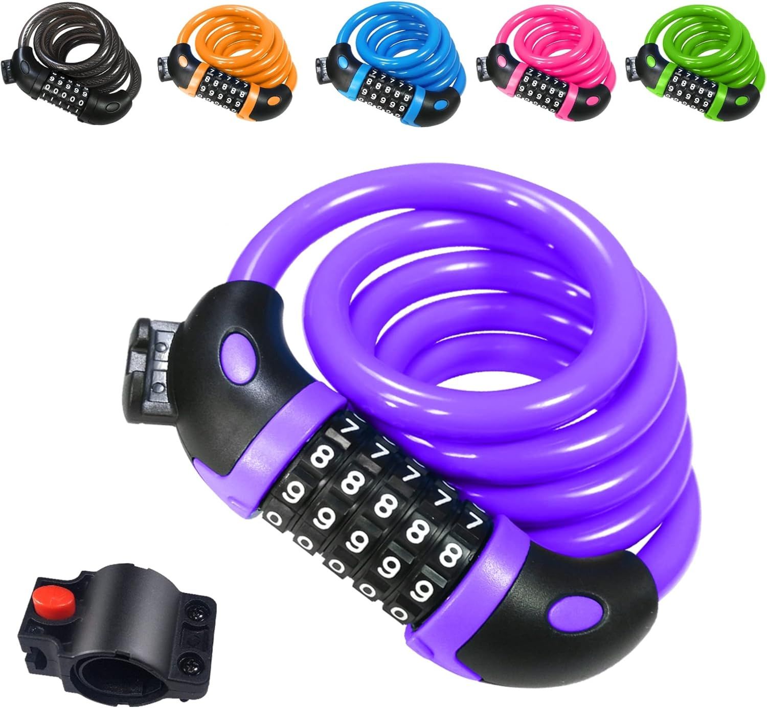 Bicycle Lock (Purple), 120cm x 12mm Long, Cable for Scooter Motorcycles Gate with 5-Digit Smart Code and Stroller L, Replacement Part - Image 1