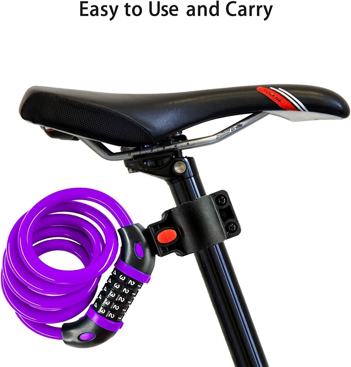 Bicycle Lock (Purple), 120cm x 12mm Long, Cable for Scooter Motorcycles Gate with 5-Digit Smart Code and Stroller L, Replacement Part - Image 2