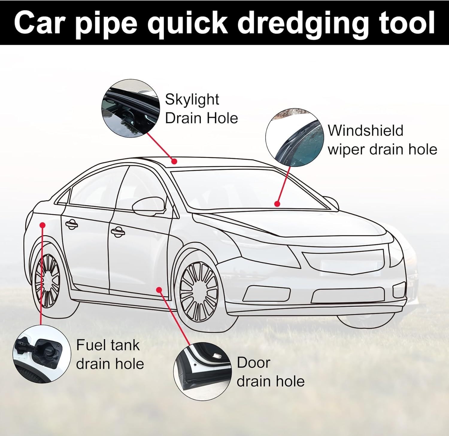 Auto Sunroof Drain Pipe Cleaning Tool, Windshield Wiper Drain Hole, Narrow Car Drain Pipe Cleaning Tool, 3m_xx, Made of Steel, Clear Color - Image 3