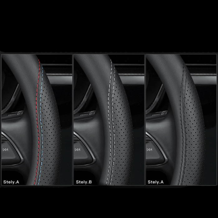 Fits Tesla model3/y/modelx/s steering wheel cover - Tesla special D-shape (two-color line) with logo - 36cm/1pc, Made of Fabric - Image 3