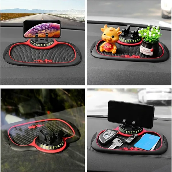 Reliable Professional Compatible Non-slip car dashboard mat with phone holder and storage pockets, Made of Pvc - Image 3