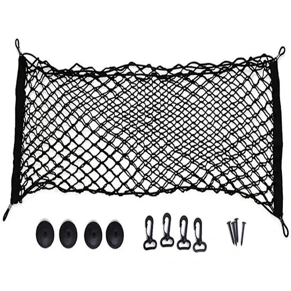 High Performance Luggage net for car, flexible luggage net, safety net with 4 hooks, Made of Nylon, Black Color - Image 1
